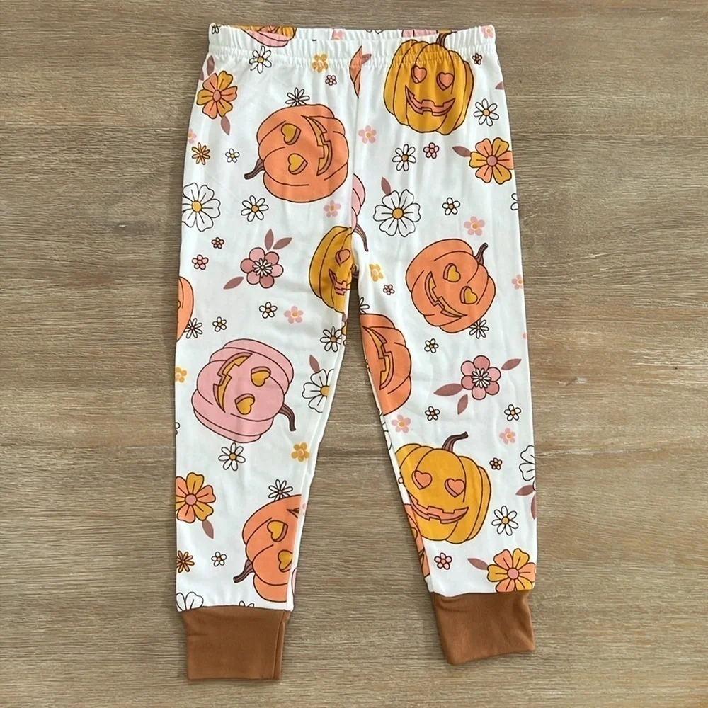 🎃 Tahari Girl Halloween Fall Pumpkin Pajama Set Long Sleeve Scrunchie 2T 3T 4T